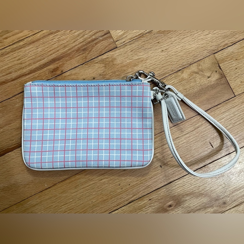 Coach Wristlet EUC blue pink plaid